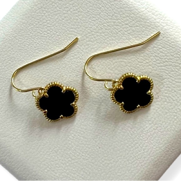 JanKuo 14k Gold-plated Black Onyx Flower Drop Earrings NWT - Picture 2 of 7